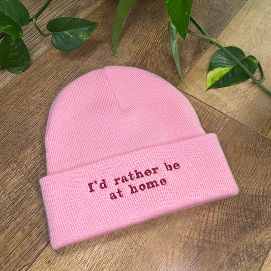 I’d Rather Be at Home Embroidered Knitted Hat Beanie