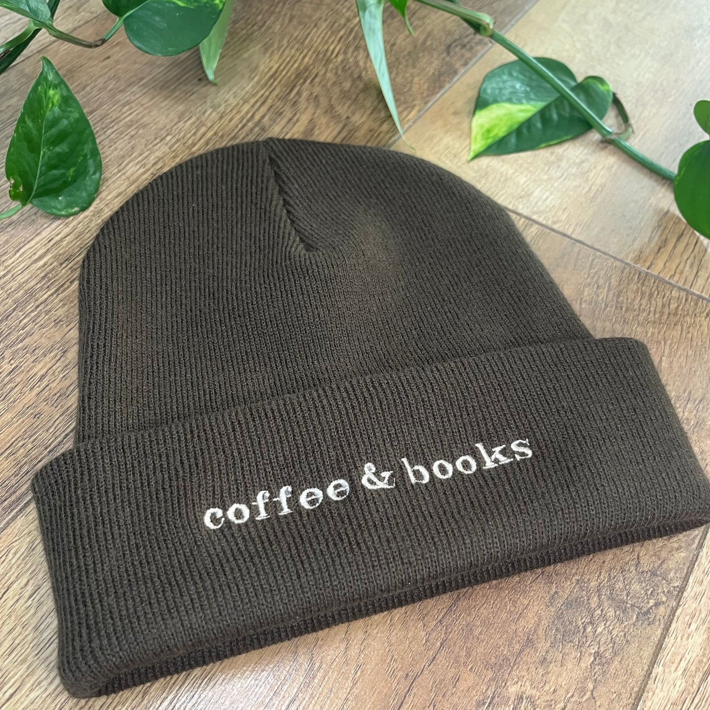Coffee & Books Embroidered Knitted Hat Beanie