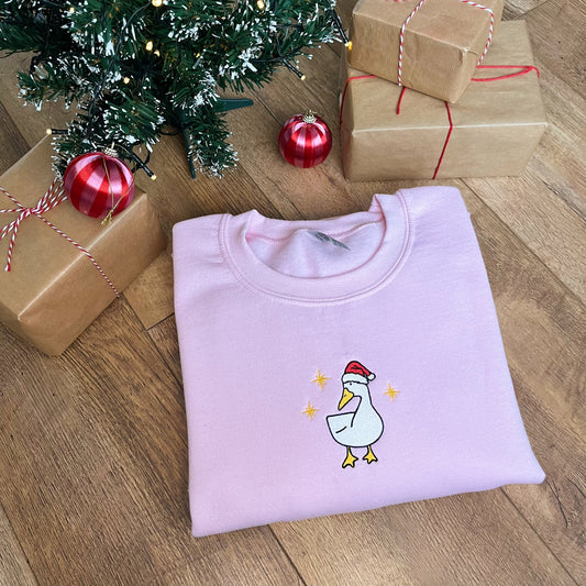 Christmas Santa Goose Embroidered Christmas Jumper