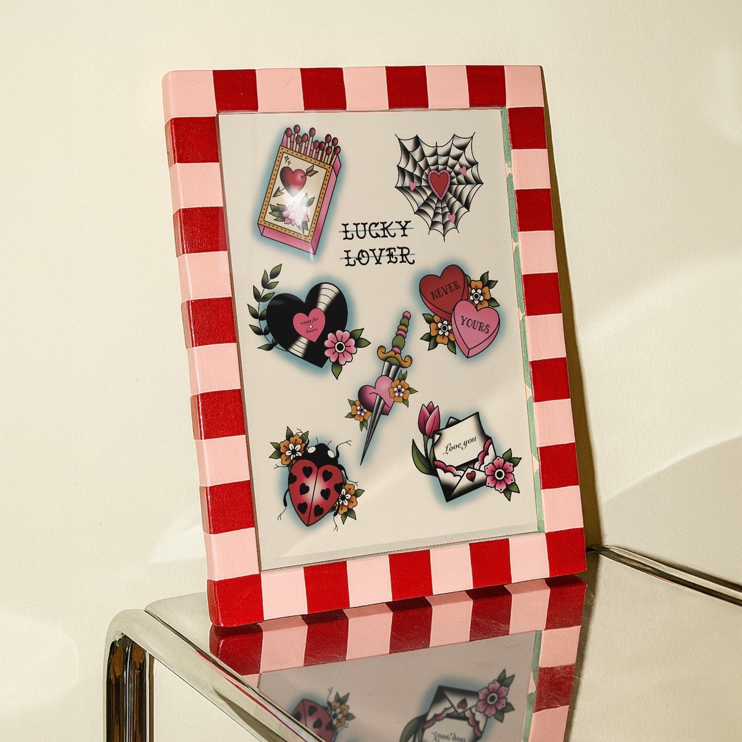 Valentine’s Traditional Tattoo Flash Sheet Print Poster