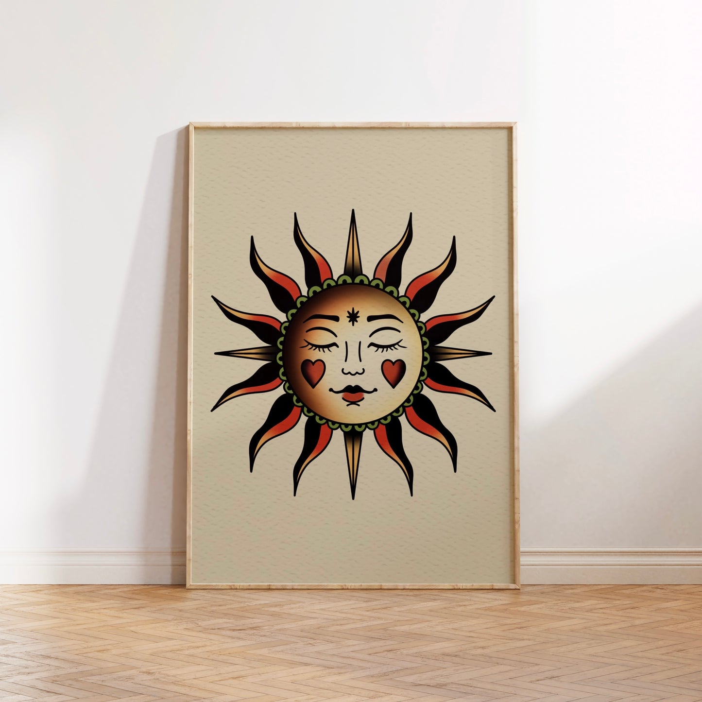Whimsical Sun Traditional Tattoo Print Poster