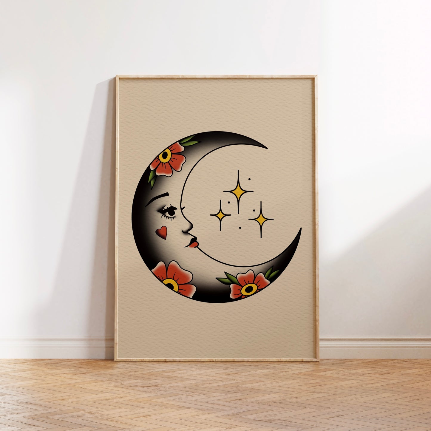 Whimsical Moon Traditional Tattoo Print Poster