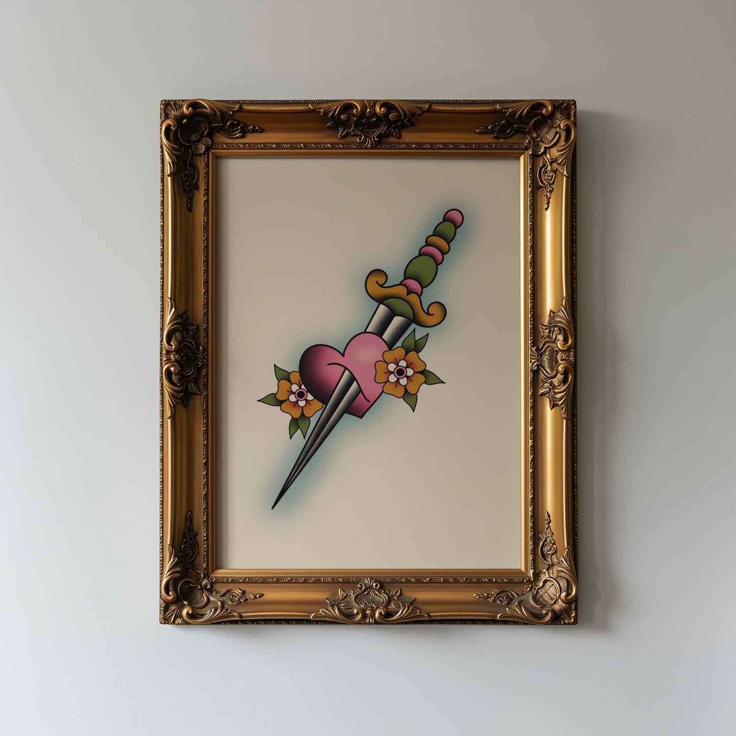 Valentine’s Dagger Traditional Tattoo Print Poster