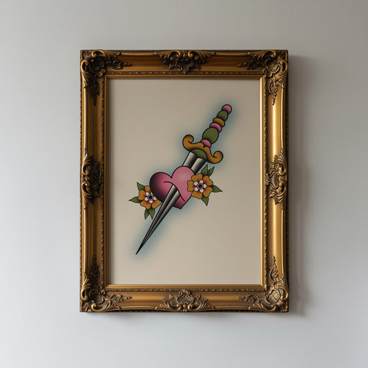Valentine’s Dagger Traditional Tattoo Print Poster