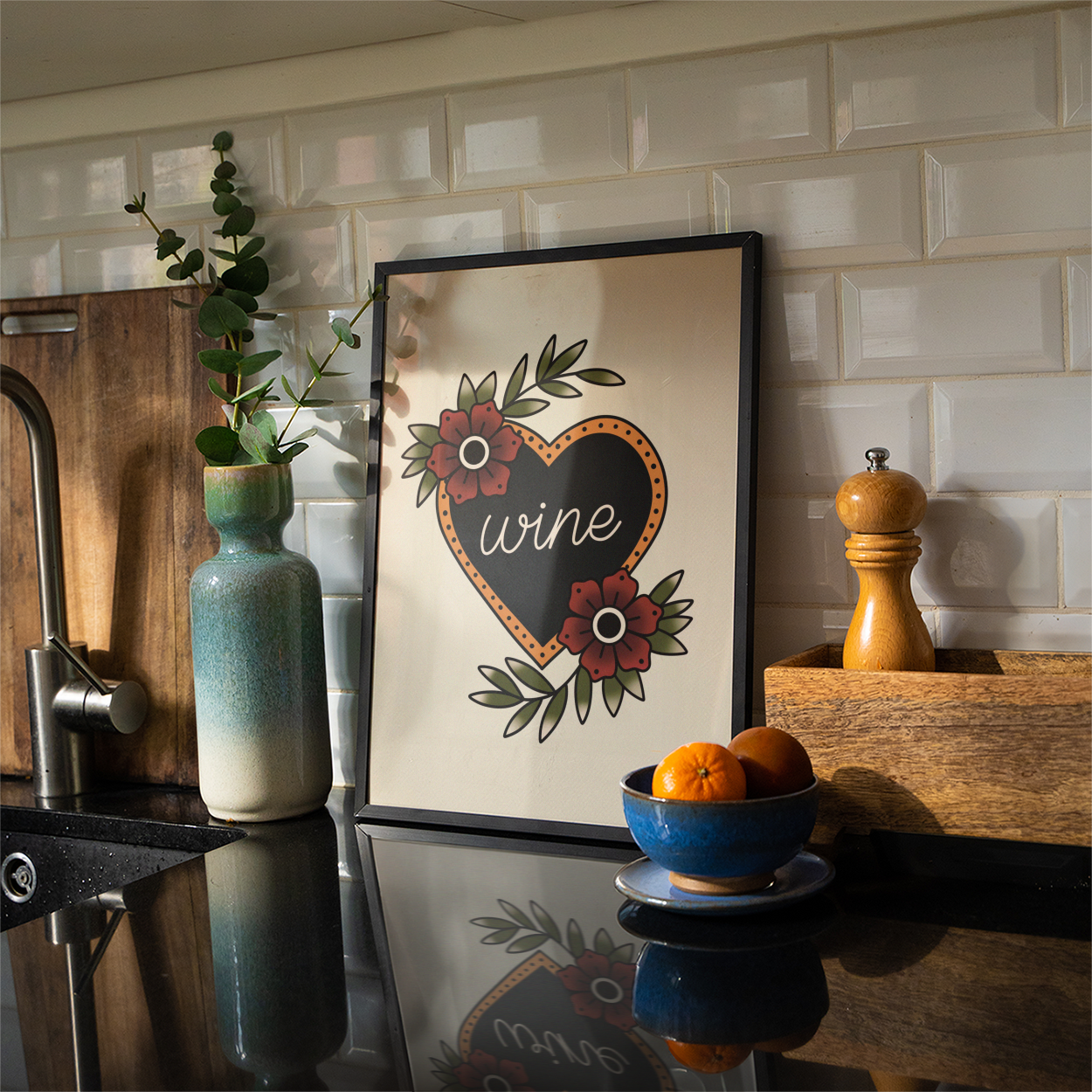 Wine Traditional Tattoo Print Poster