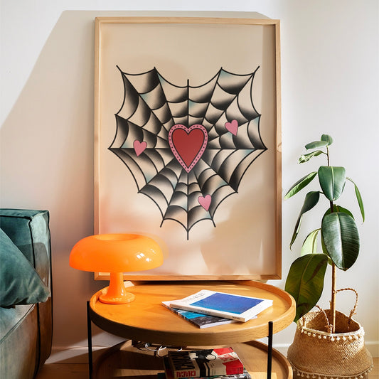 Valentine’s Spiderweb Heart Traditional Tattoo Print Poster
