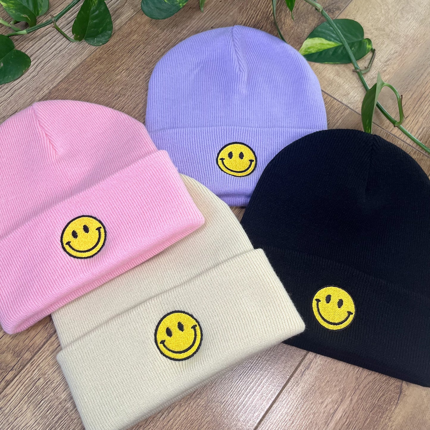 Smiley Face Embroidered Knitted Hat Beanie