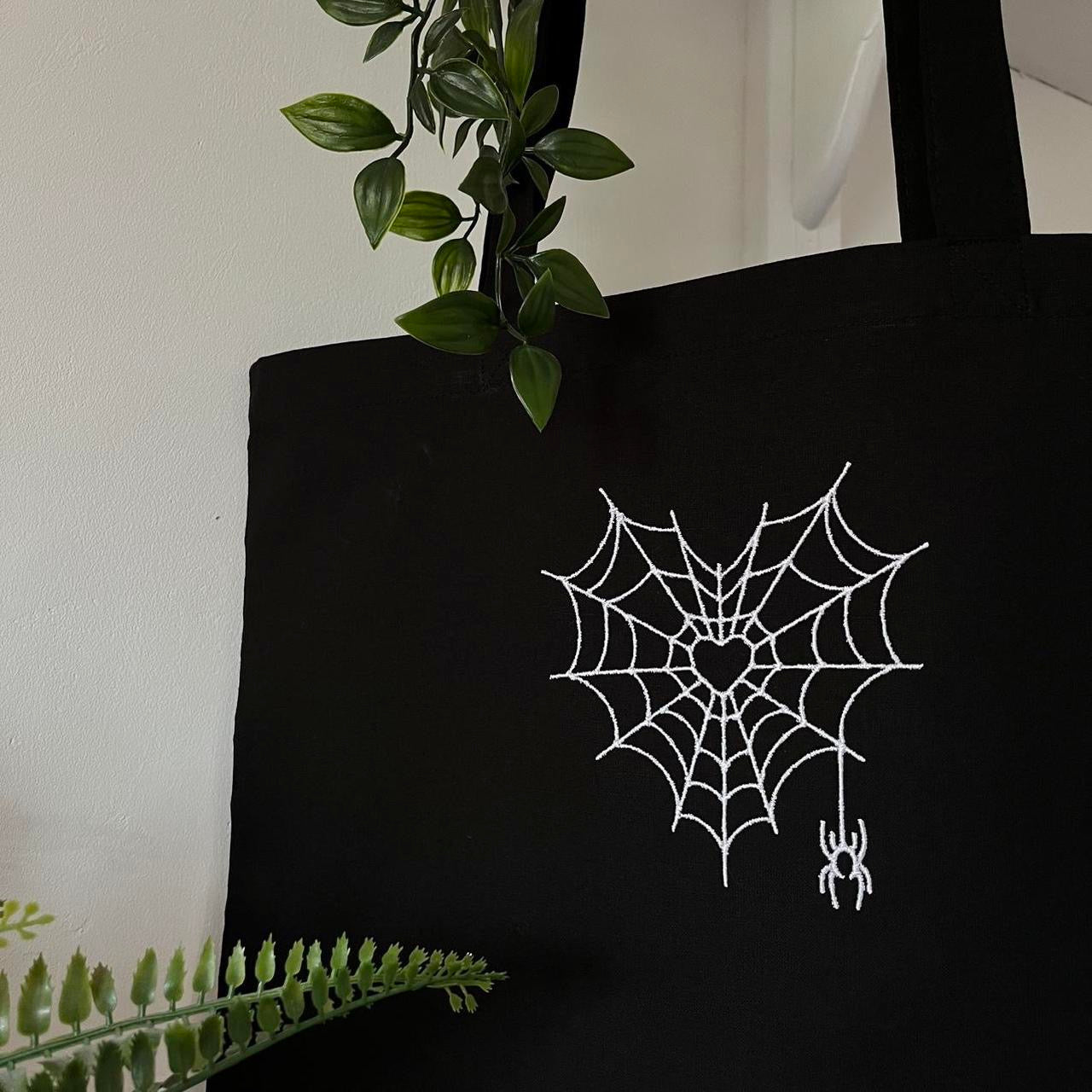 Spider Web Heart Tattoo Style Tote Bag
