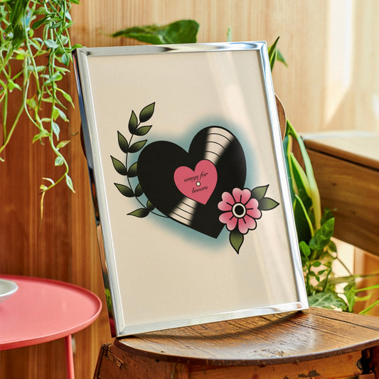 Valentine’s Vinyl Record Traditional Tattoo Print Poster
